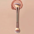 Multifunctional Double Head Makeup Brush Angled Contour & Powder Blush Highlighter Brush Soft Fluffy Cosmetic Make Up Brushes Quake Rose Golden