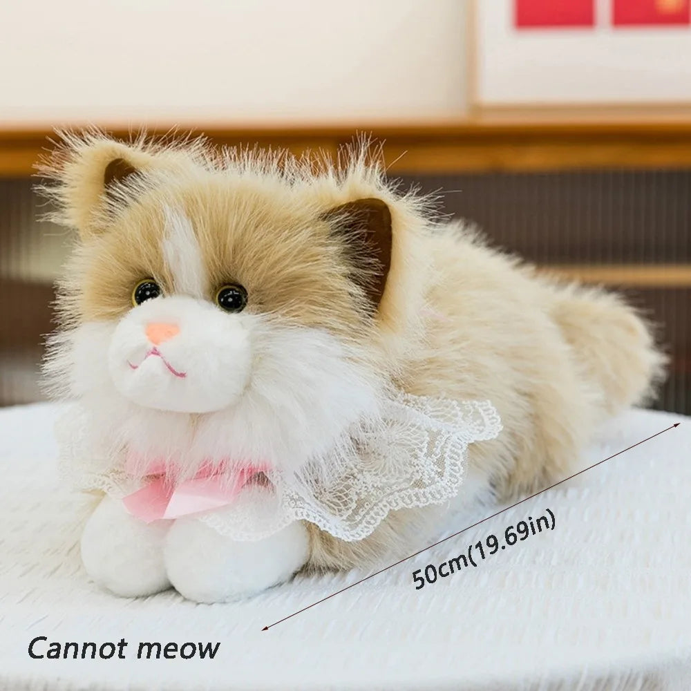 New Soft Simulation Cat Plush Toys Fluffy Voiced Ragdoll Cat Plush Doll Cute Cartoon With Bib Simulated Kitten Model Home Decor Quake Yellow-with Bib