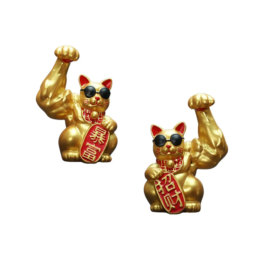 Lucky Cat Figurine Big Muscle Arm Feng Shui Decor, Home Office Tabletop Creative Quake