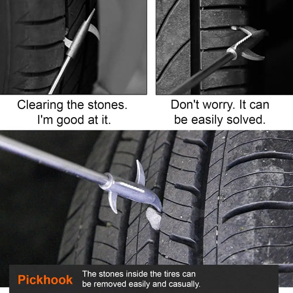 Zinc Alloy Tire Tool Tire Hook Tool Car Tire Groove Stone Remover Universal Wheel Debris Picker with Anti-slip Handle Portable Quake