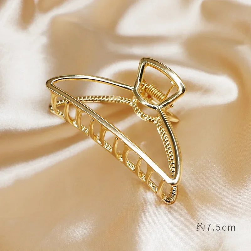 Women's Elegant Gold Metal Geometric Hair Clips Fashion Vintage Bathing Grip Claw Clips Barrette Hair Styling Tool Ponytail Clip Quake gold-yh