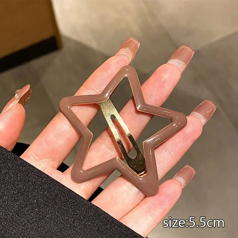Colorful Y2K Star Hair Clips Women Girls Pentagram Clouds Metal Snap Clip Hairpins Barrettes Hair Grip Jewelry Bobby Hair Pins Quake coffee