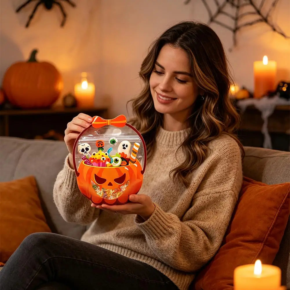 Halloween Pumpkin Candy Bags Portable Handle PE Treat Storage Bags for Kids School Party Gift Packaging Decorations Quake