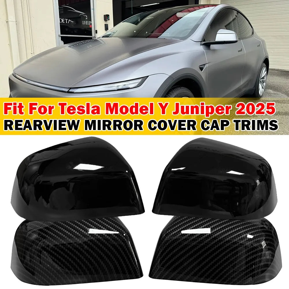For Tesla Model Y Juniper 2025+ 2x Car Sticker Rearview Side Mirror Cover Wing Cap Exterior Case Trim Accessories Decoration ABS Quake