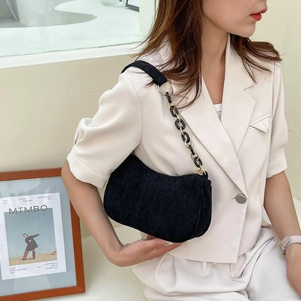 Fashion Vintage Handbags Women Autumn Winter Corduroy Underarm Bag Zipper Shoulder Small Bags Female Soft Casual Clutch Handbag Quake