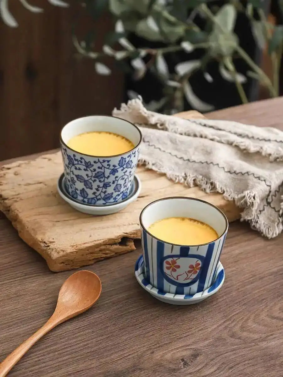Vintage Ceramic Steamed Egg Cup With Lid Breakfast Steamed Egg Soup Water Separation Stew Cup Dessert Snack Bowl Quake