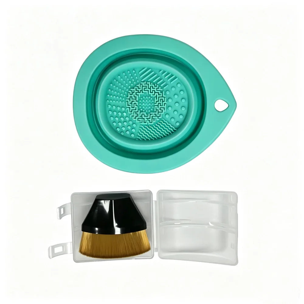vvocci Foundation Brush No-trace Foundation Brush Non-absorbent Silicone Folding Cleaning Bowl Set Makeup Tools Quake M32 Green black