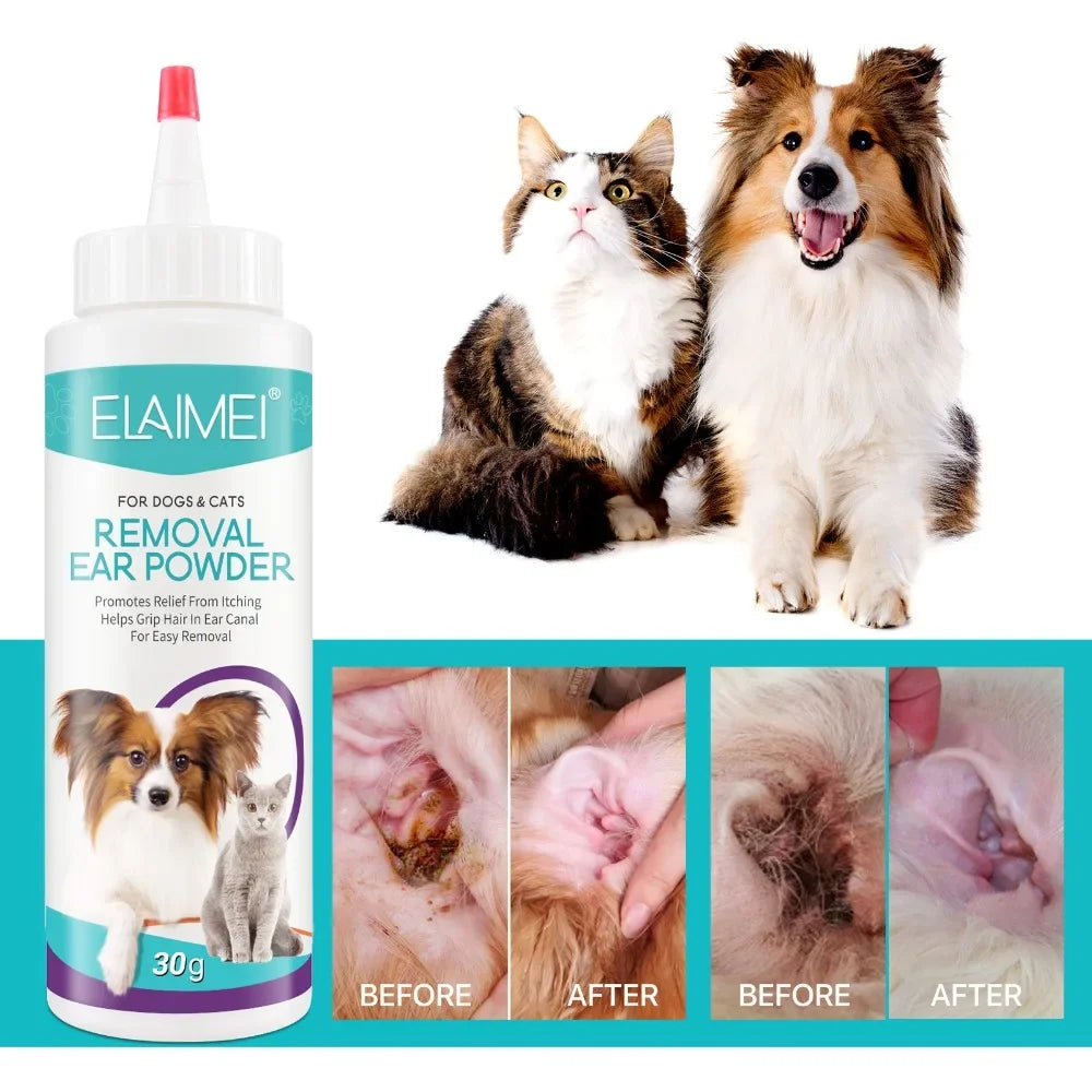 Pet Ear Powder for Dogs and Cats Pet Ear Health Care Easy to Remove Ear Hair Quake