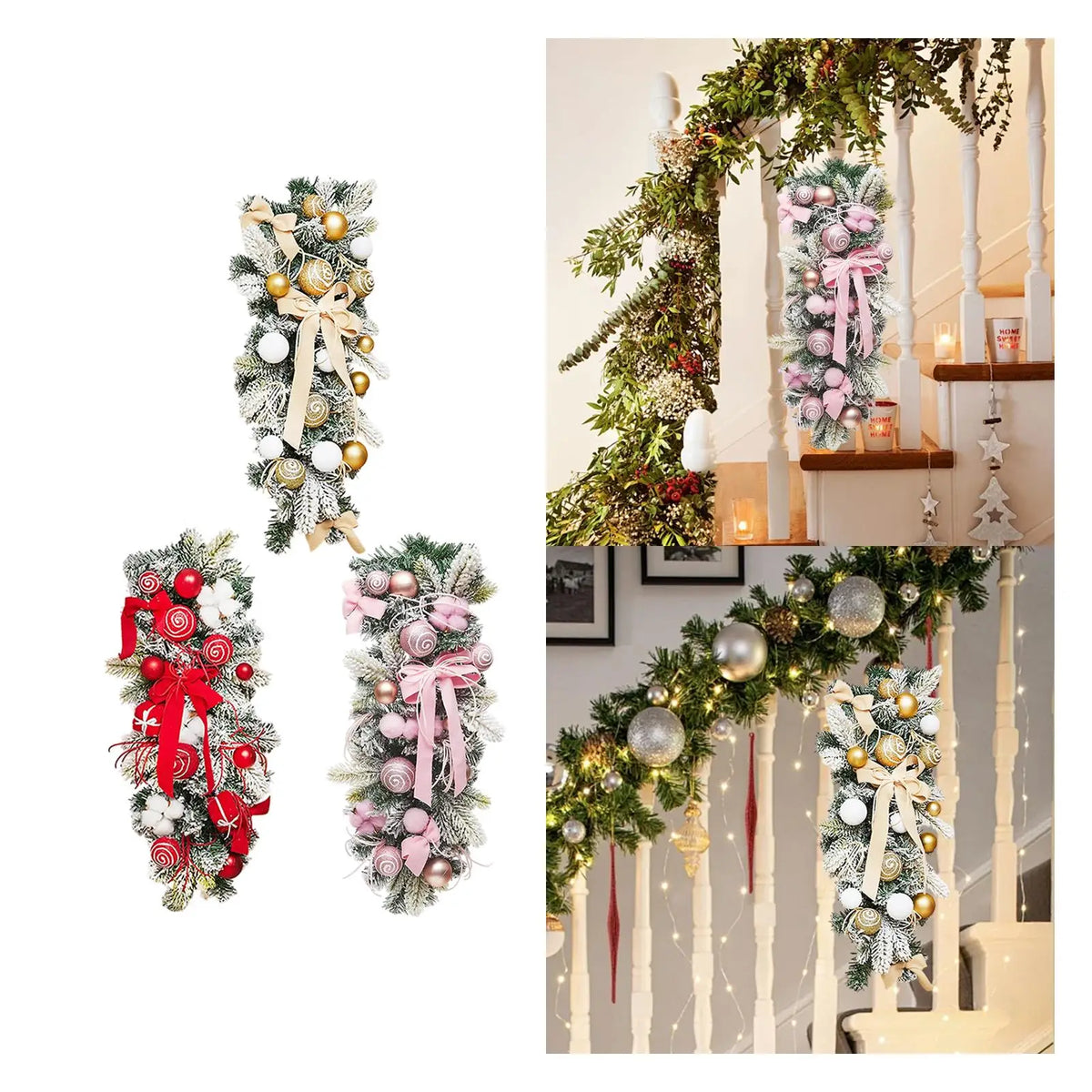 Decorative Artificial Christmas Wreath Prelit Stairway Swag PVC PE for Outdoor Indoor Garden Decor Quake