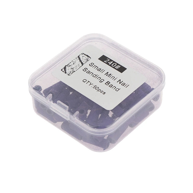 50PCS Tapered Nail Sanding Bands With Metal Mandrel, Purple 240 Fine Grit Sanding Bands For Nail Drill Manicure Quake Purple
