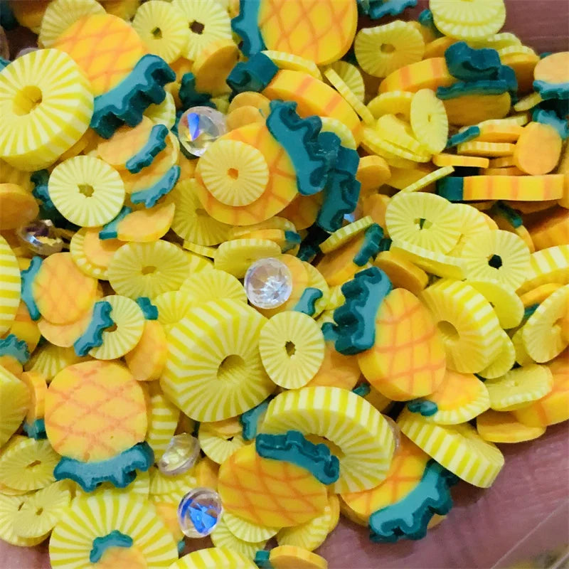 50g Mixed Rhinestone Pineapple Polymer Clay Slices for DIY Crafts Plastic Klei Mud Particles Fruit Clays Quake