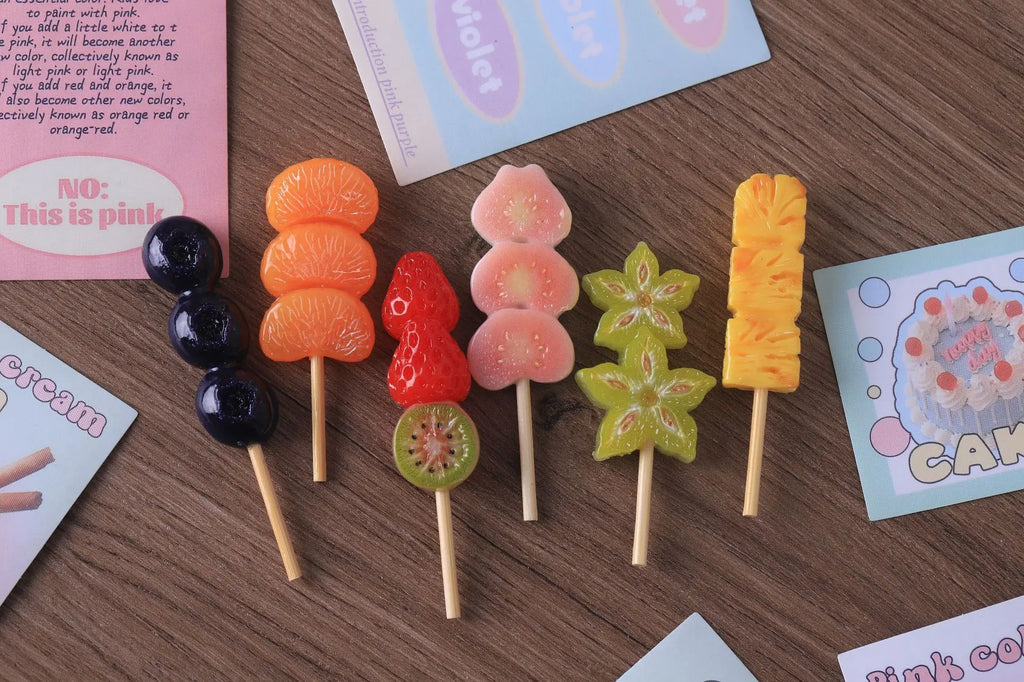 10Pcs Fruit Skewers Series Miniature Flat Back Resin Cabochons For Hairpin Scrapbooking DIY Home Decor Crafts Accessories Quake