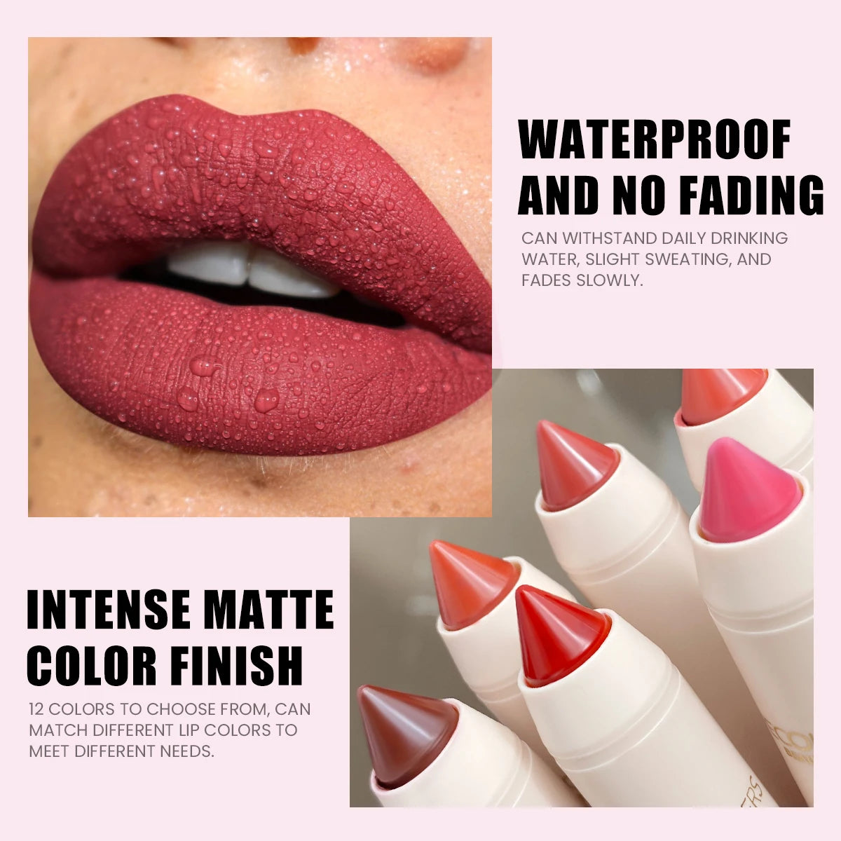 12 Pcs Matte Long-lasting Lipliner Set, Crayon Nib Design Lip Line Lipstick Dual Use, High Color Rendering, Matte Non-stick Quake