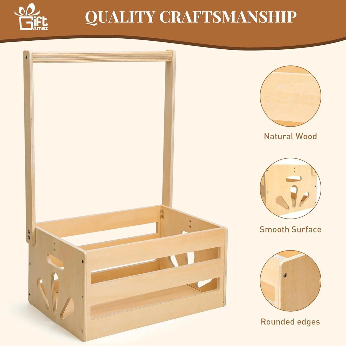 Wooden Baby Shower Crate Closet DIY Baby Basket with Handle Baby Storage Crate Hamper for Clothes Outfits Diapers Toys Wipes Quake