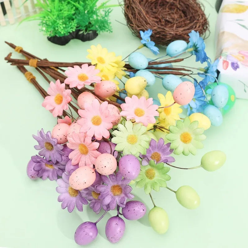 10/1PCS Little Daisy Easter Egg Branches Artificial Egg Flower Branch DIY Flower Arrangements Easter Desktop Party Home Decor Quake