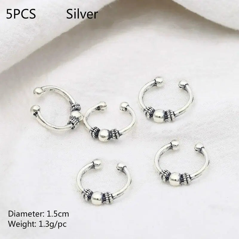 5 Pcs/set Hair Braid Dreadlocks Bead Gold Silver Shell Stars Moon Hair Rings African Braids Metal Pendant Decorative Accessories Quake NO.27 5pcs