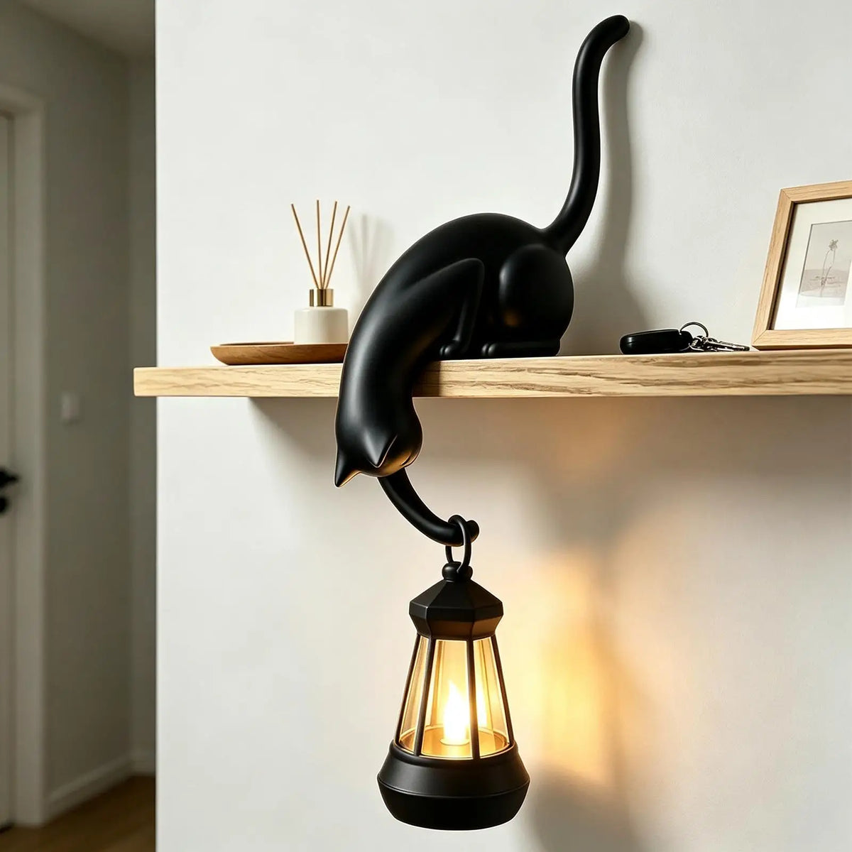 Library Lantern Cat 3D Printed Edge Sitting LED Battery Lights Shelf Reading Decor for Home Office School Study Room Readers Quake