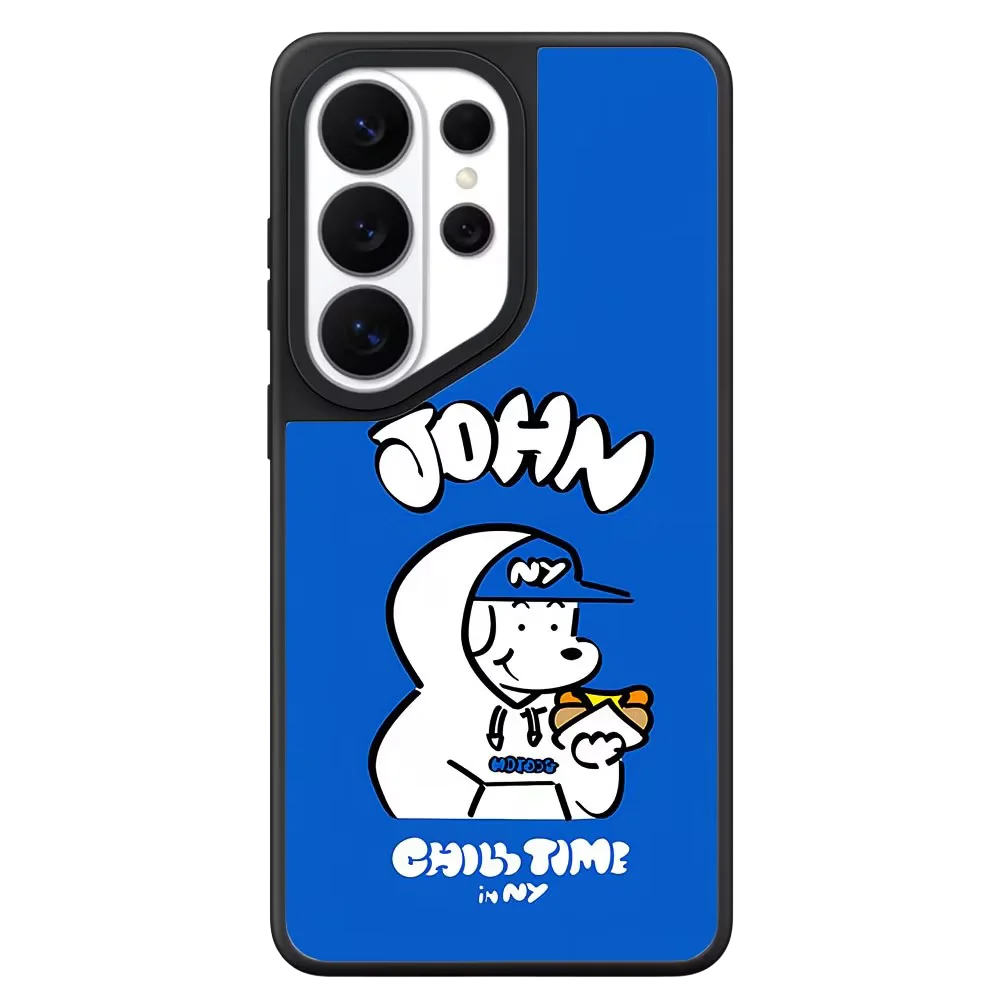 Blue Background New York Dog Mirror Surface Magnetic Phone Cover for Samsung Galaxy S23 S24 S25 S26 Ultra S26+ Plus Case Quake no magsafe 1 for Galaxy S24 Plus