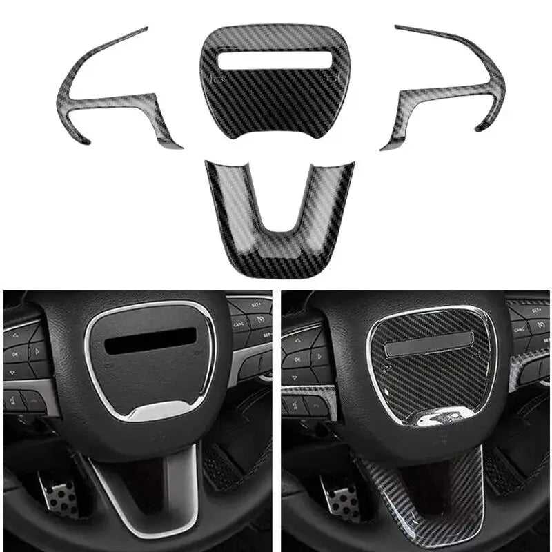 For Dodge Challenger Charger 2015-2021 Carbon Fiber Style ABS Interior Steering Wheel Trim Cover Button Frame Sticker Decoration Quake