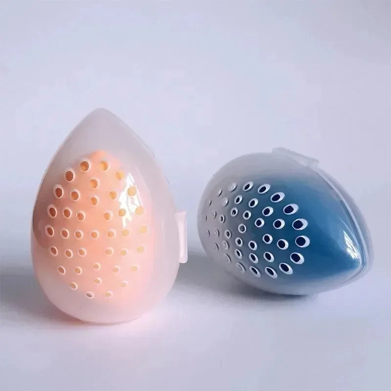 vvocci Egg-Shaped Plastic Makeup Sponge Holder with Drying Box - Portable Cosmetic Puff Organizer Stand Quake