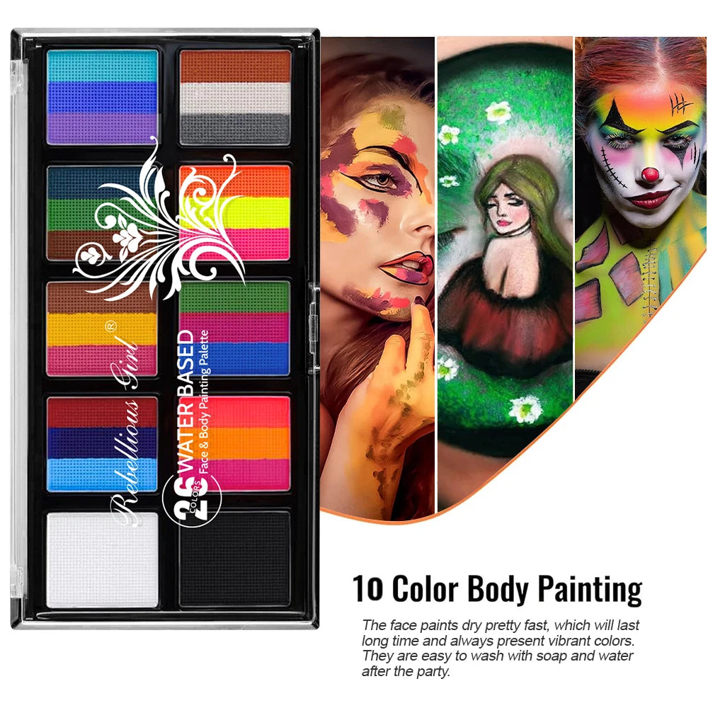 Body Face Painting Kit for Kids Adults,10 Color Face Makeup Palette with Brush,Halloween Carnival Artist Cosplay Art Party Quake