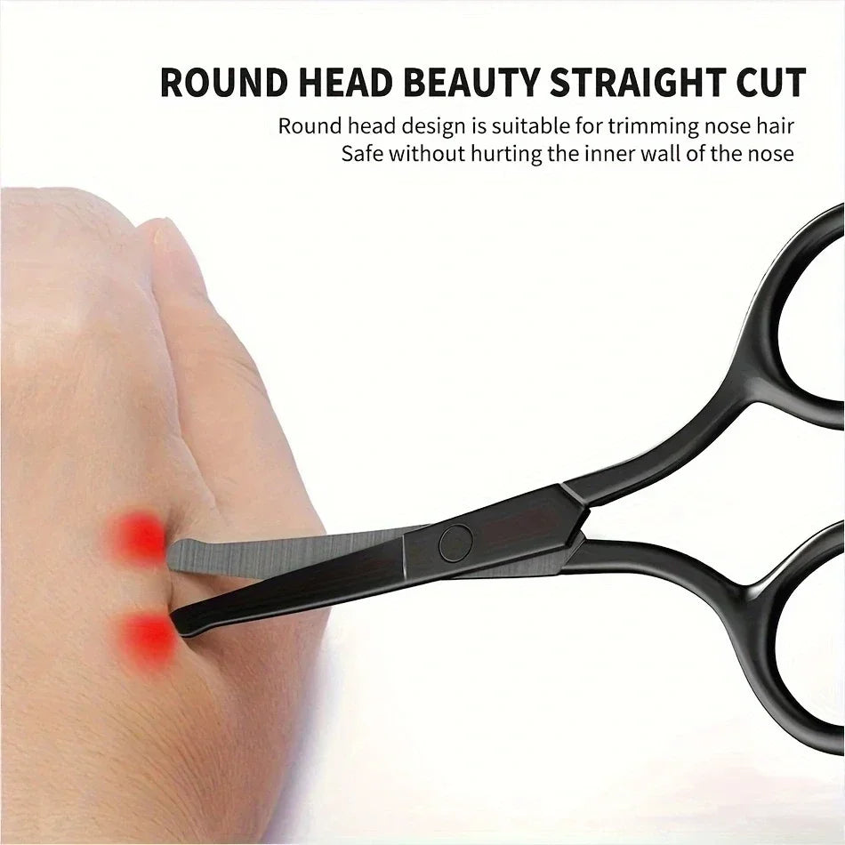 1PC Silver Mirror Light Black Round Head Safety Nose Hair Scissors Neutral Stainless Steel Scissors eyebrow scissors Quake
