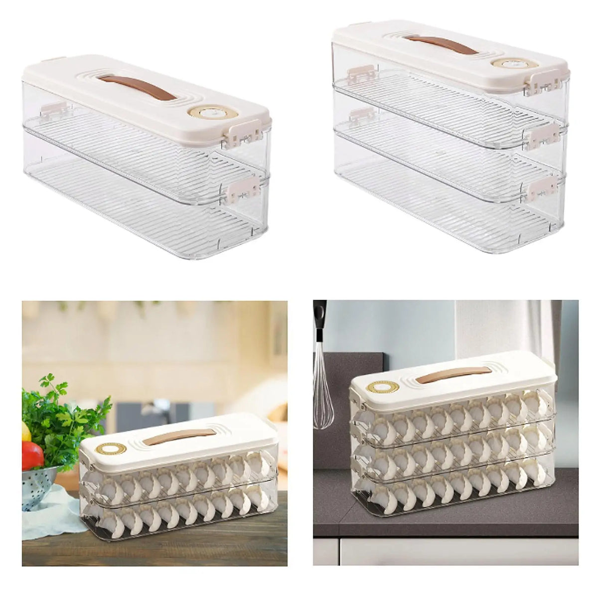 Food Storage Container with Handle Transparent Stackable Airtight Dumpling Storage Box for Fruit Snack Picnic Fridge Sandwiches Quake
