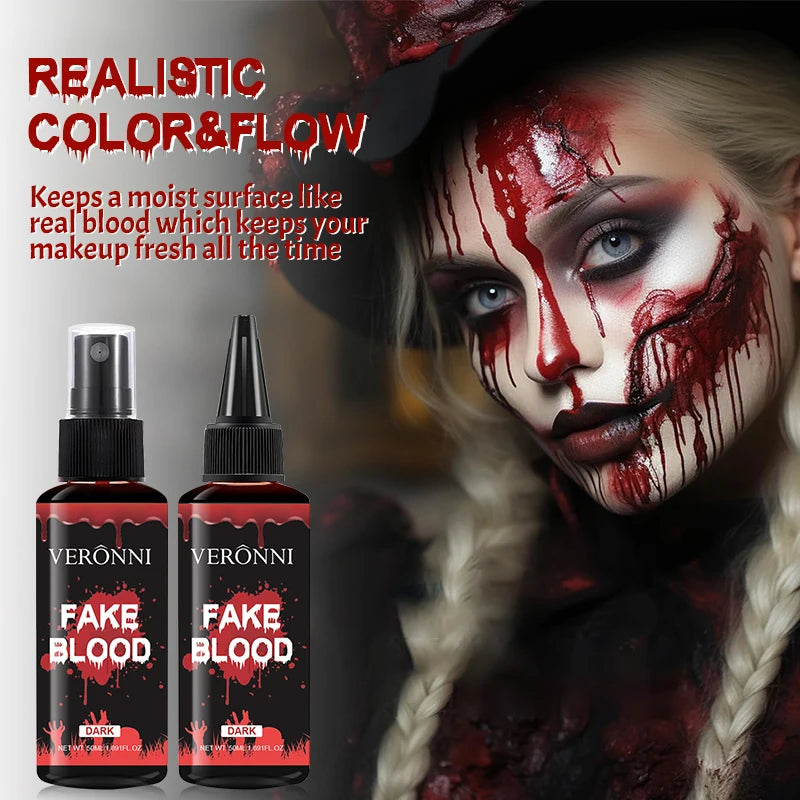 Halloween Plasma Spray Create Realistic Blood Effects Horror Fake Blood Spray Halloween Cosplay Makeup Washable Eye Blood Drops Quake