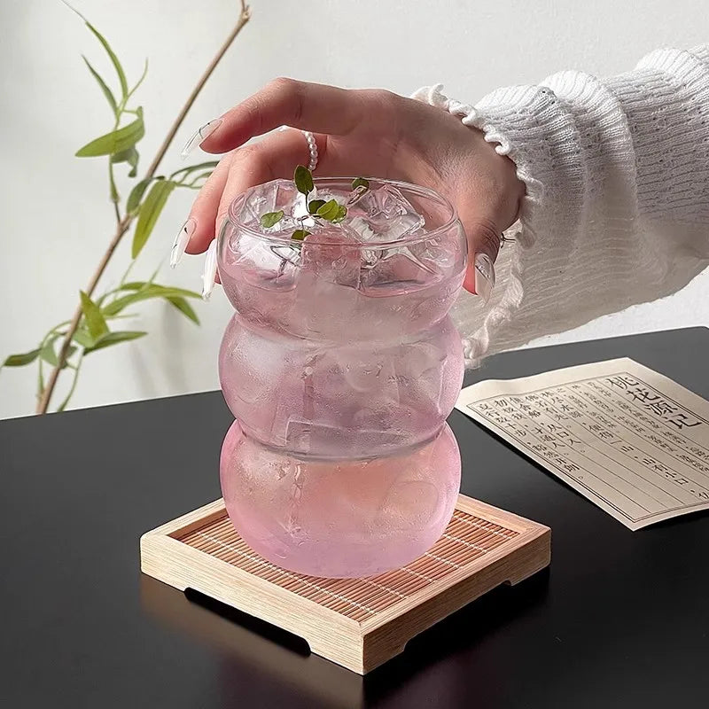 YWDL 350/550ml Transparent Glass Cup Cold Coffee Cup With Straw Dessert Juice Milk Drinkware Mug Party Cocktail Glasses Teacup Quake