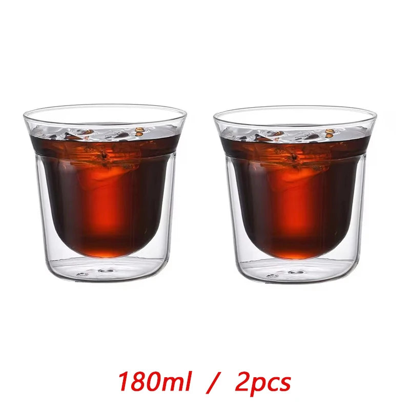 YWDL Double-layer Glass Cup Transparent Espresso Coffee Cup Anti-scalding Milk Brandy Wine Teacup Cup Glass Mug Drinkware Quake 180ml 2pcs 120-335ml