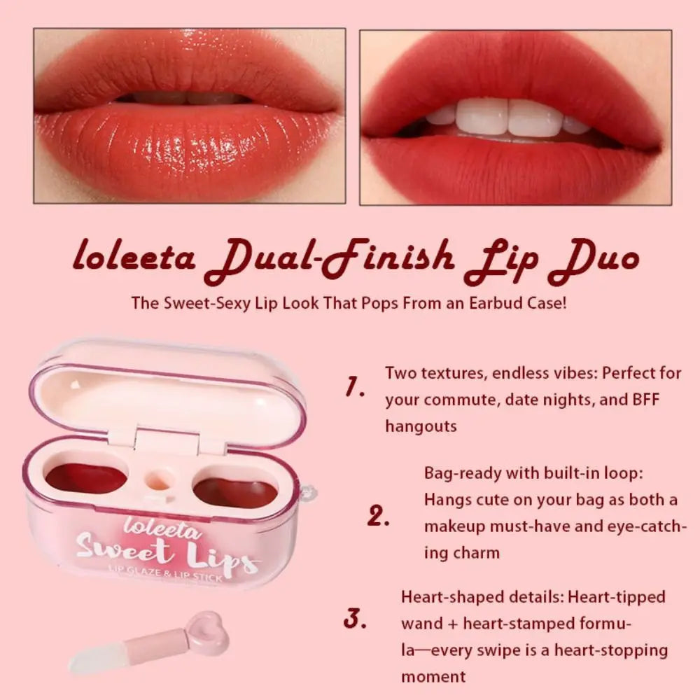 New 2-in-1 Matte Velvet Lipstick Waterproof Fairness-enhancing Glitter Lipstick Non-Fade Headphone Shape Lip Gloss Women Girl Quake