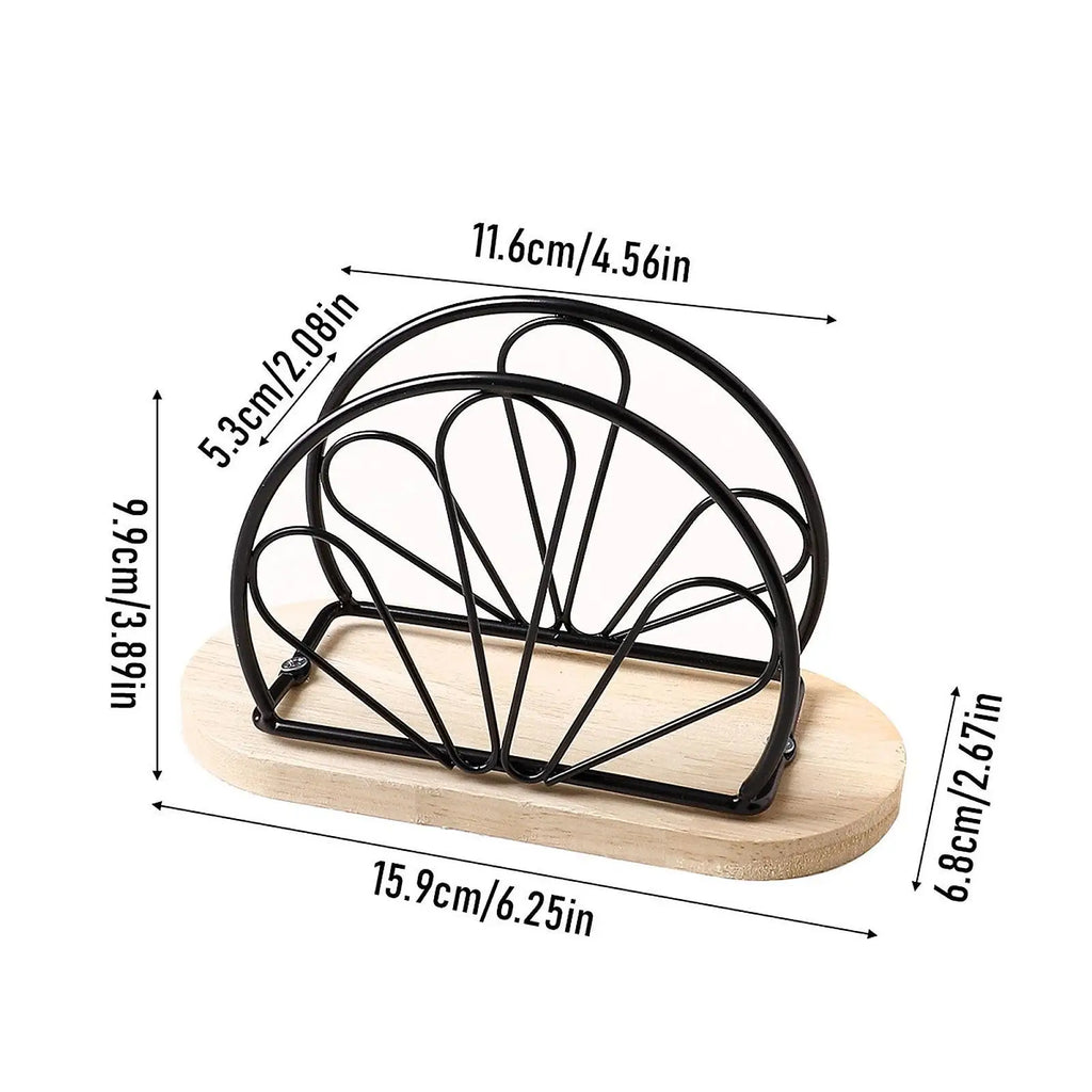 Iron Wood Napkin Holder Stand Polished Finish Freestanding Paper Tissue Organizer Table Napkin Stand for Office Kitchen Cafe Quake