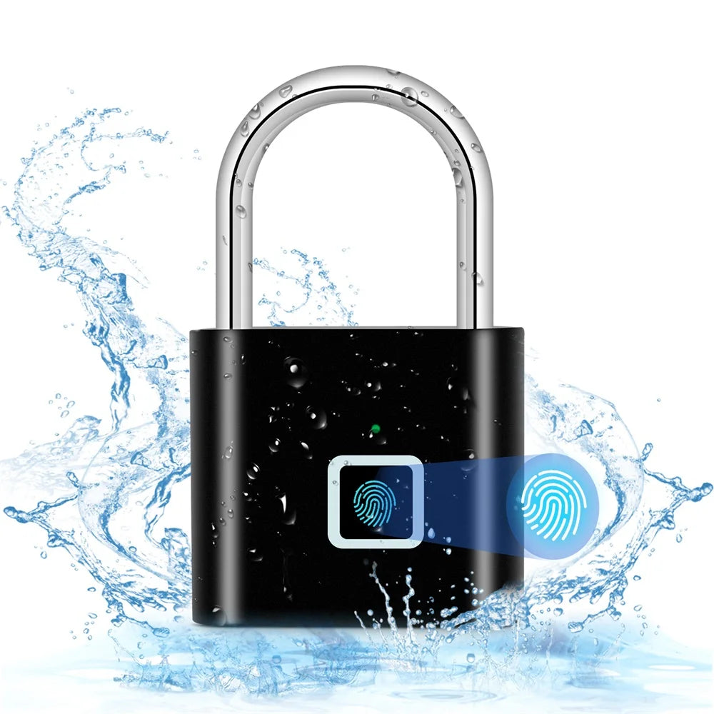 Smart Fingerprint Padlock Waterproof Fingerprint Keyless Door Lock Type C Rechargeable Security Padlock for House Quake