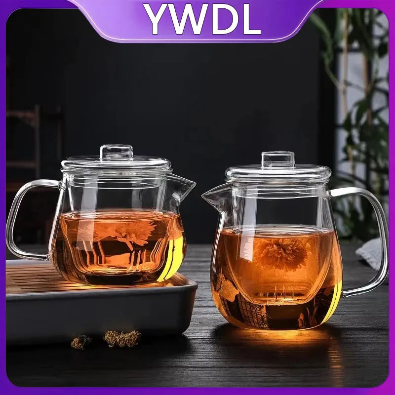 YWDL 480/600ML Glass Teapot Heat Resistant Borosilicate Clear Tea Kettle With Infuser Dishwasher Stovetop Friendly Loose Leaf Quake