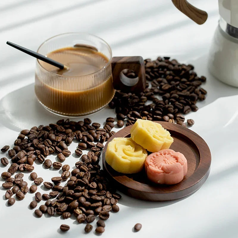 Walnut Coffee Cup Ins with Antique Style Solid Wood Handle and High Borosilicate Glass Milk Cup Quake