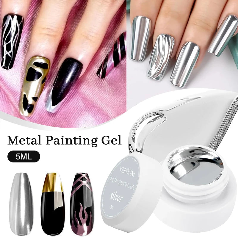 5ml Metallic Painting Gel Polish Strong Gold Silver Rose Gold Nail Art Soak Off Gel Nail Polish Silver Mirror Gel Nail Varnish Quake