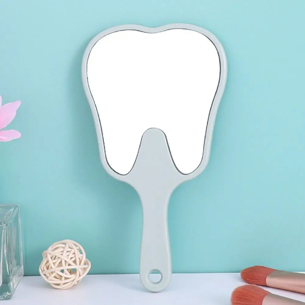 Practical Tooth Shaped Handheld Mirror PVC High Definition Makeup Mirror Dental Mirrors Gift Quake light green