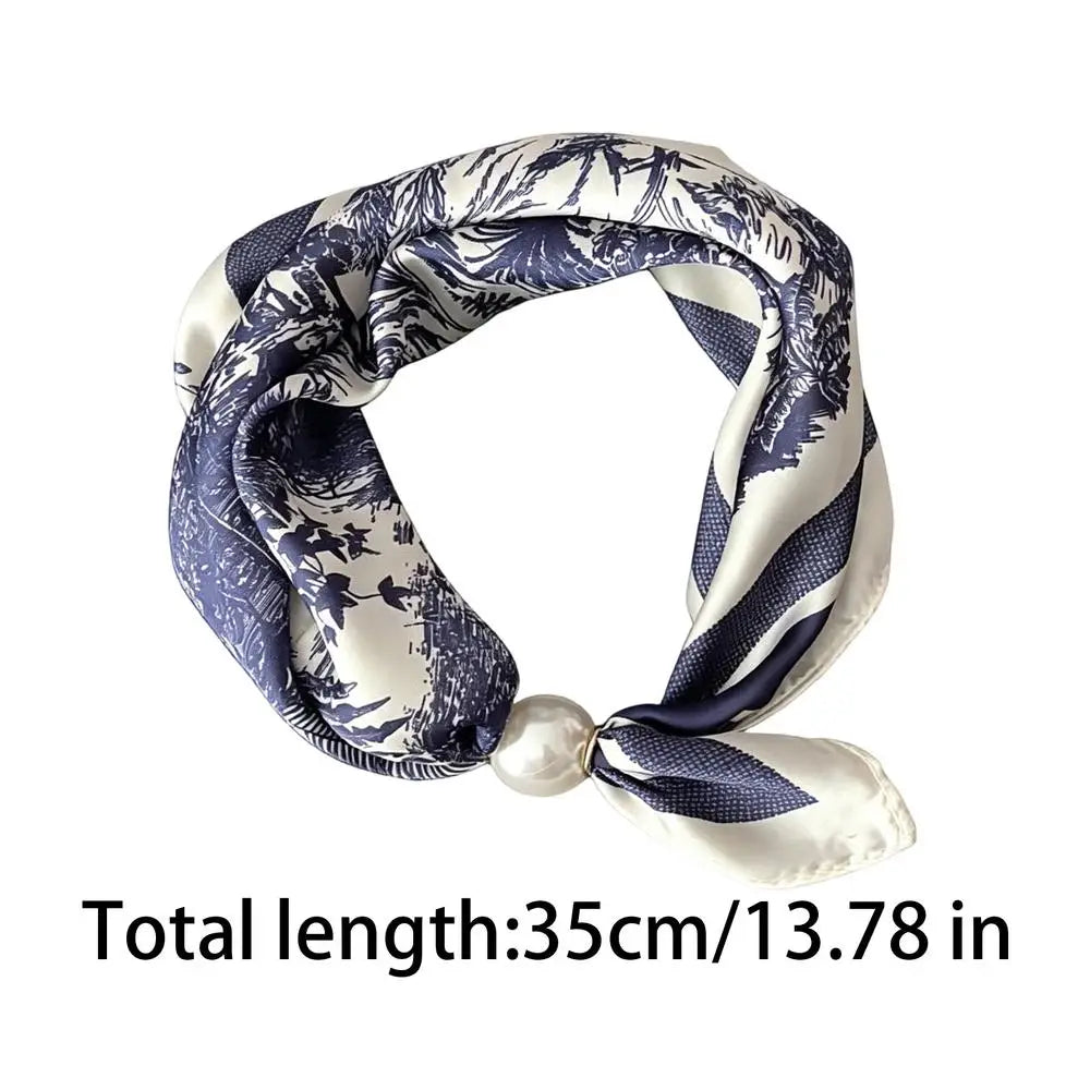 Pearl Magnetic Buckle Scarf Elegant Retro Ice Silk Neckerchief Elegant Pearl Magnetic Scarf for Daily Office Business Meeting Quake D