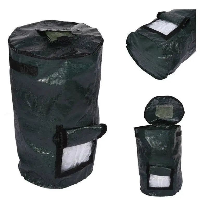 Composter Bin Bag Green Plastic with Double Handles and Top Vent for Home Garden Recycling Waste Quake