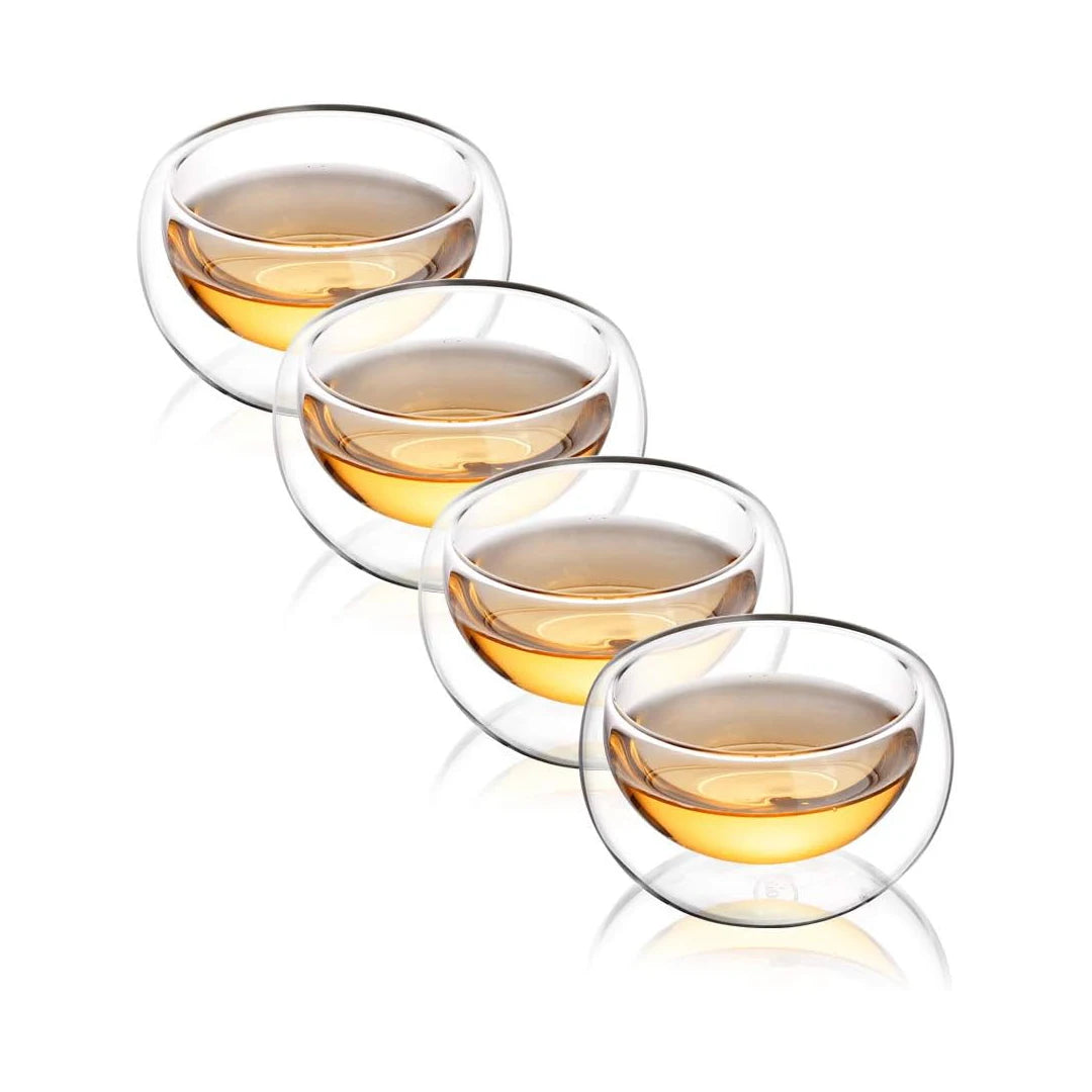 YWDL 50ml Glass Teacups Set Of 4/6pcs Double Walled Insulated Glasses Clear Espresso Coffee Cup Teaware Mug Accessories Quake 4pcs 50-60ml