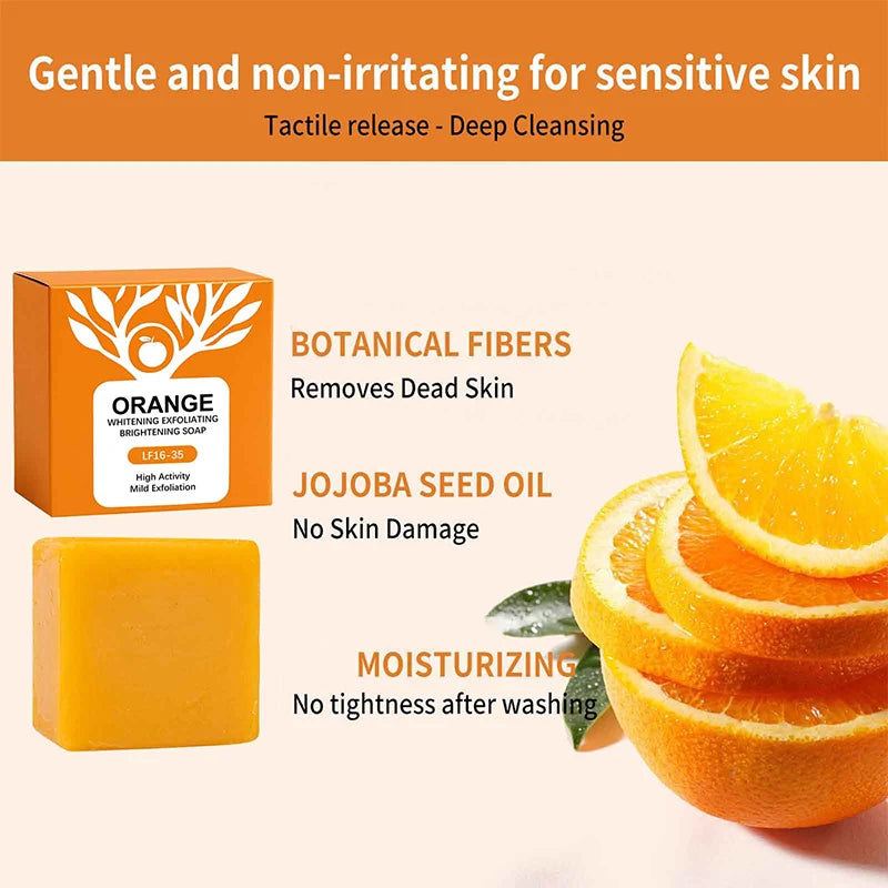 100g Orange Enzymes Mild Exfoliating Brightening Soap Bar,Face Body Gentle Cleansing Hydrating Moisturizing,Smooth Tender Skin Quake