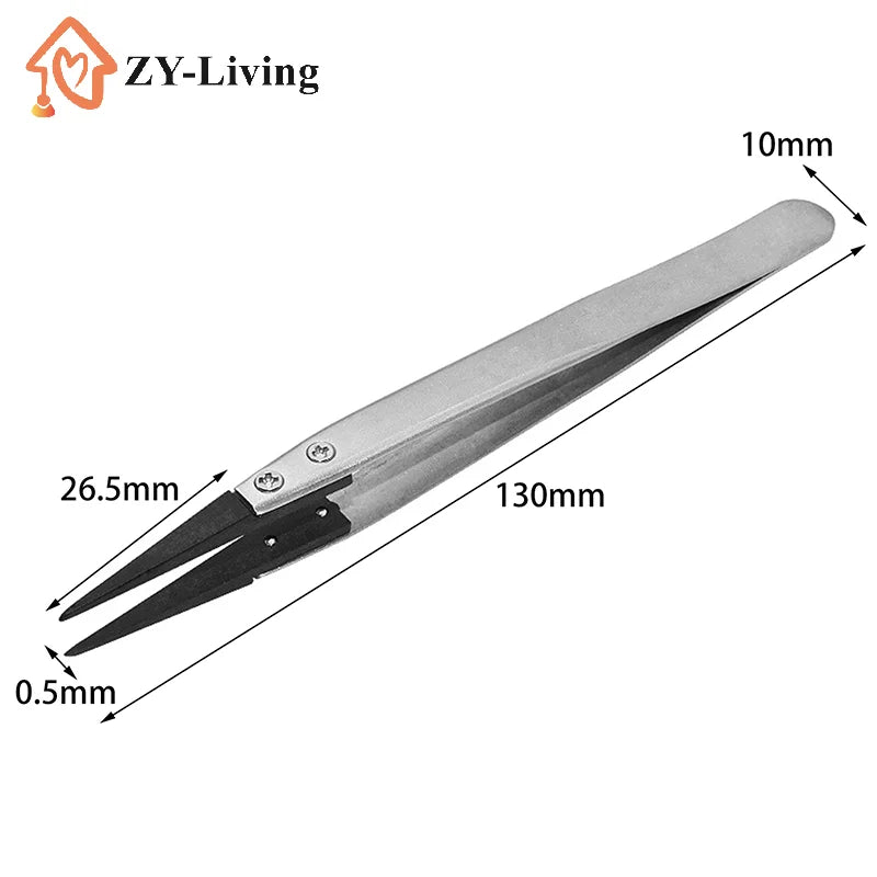 1Pcs Antistatic Tweezers, Plastic Tipped Tweezers, Electrician Tweezers Curved Flat Interchangeable Tip Antistatic Fixture Quake