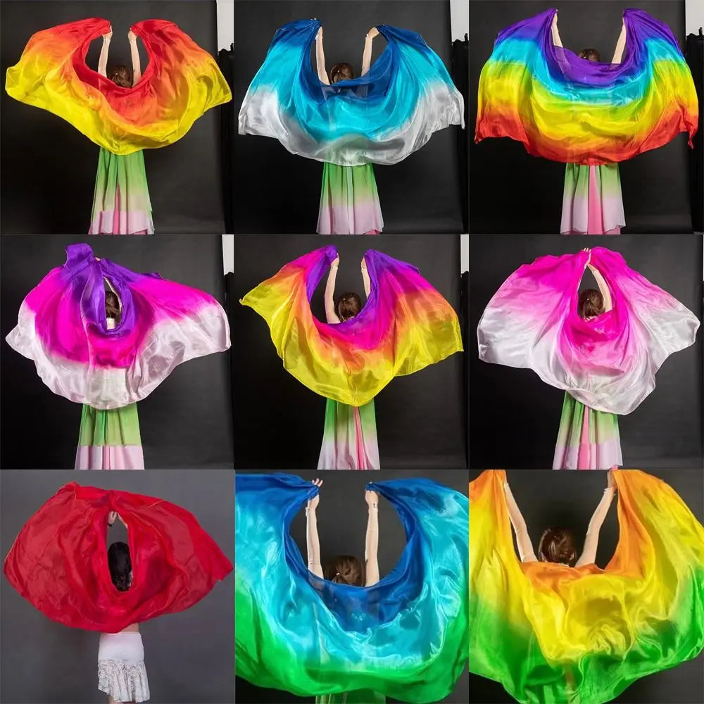 Costumes Accessories 100% Silk Belly Dance Veils Light Texture Gradient Color Veil Shawls 250cmx120cm Latin Belly Dance Shawls Quake