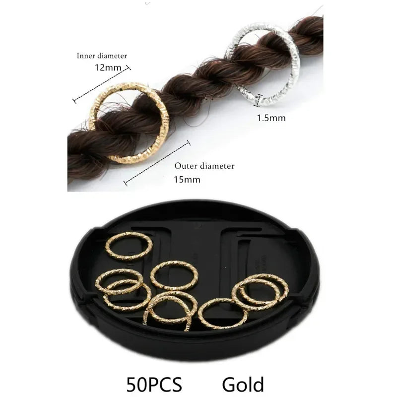 50Pcs Mix Color Hair Braids Dreadlock Beads Hair Cuffs Rings Tube Accessories Opening Hoop Circle 14-18mm Inner Hole Hair Rings Quake 50pcs 18mm NO.8