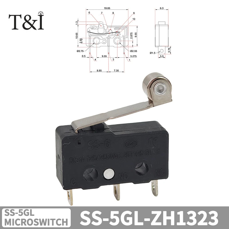 SS-5GL Limit Switch 2 3 Pin NO NC SPDT Push Button Straight Lever Roller Arm Snap Action Microswitch for Appliance 5 10 20 50PCS Quake Roller Lever 5PCS