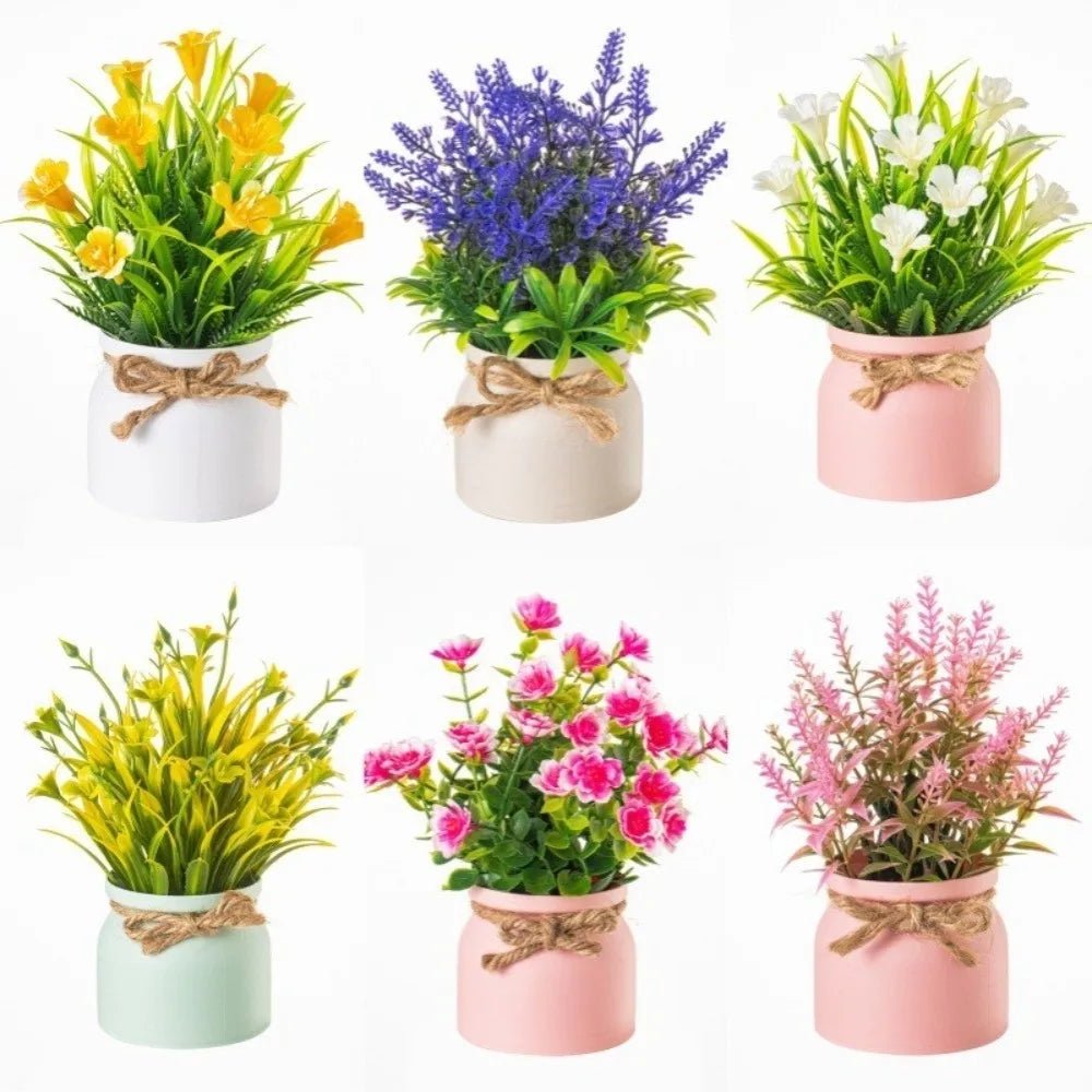 Mini Fake Potted Flowers Evergreen Bonsai Artificial Flower Bonsai Fake Plant Table Decor Potted Ornaments Desktop Decoration Quake