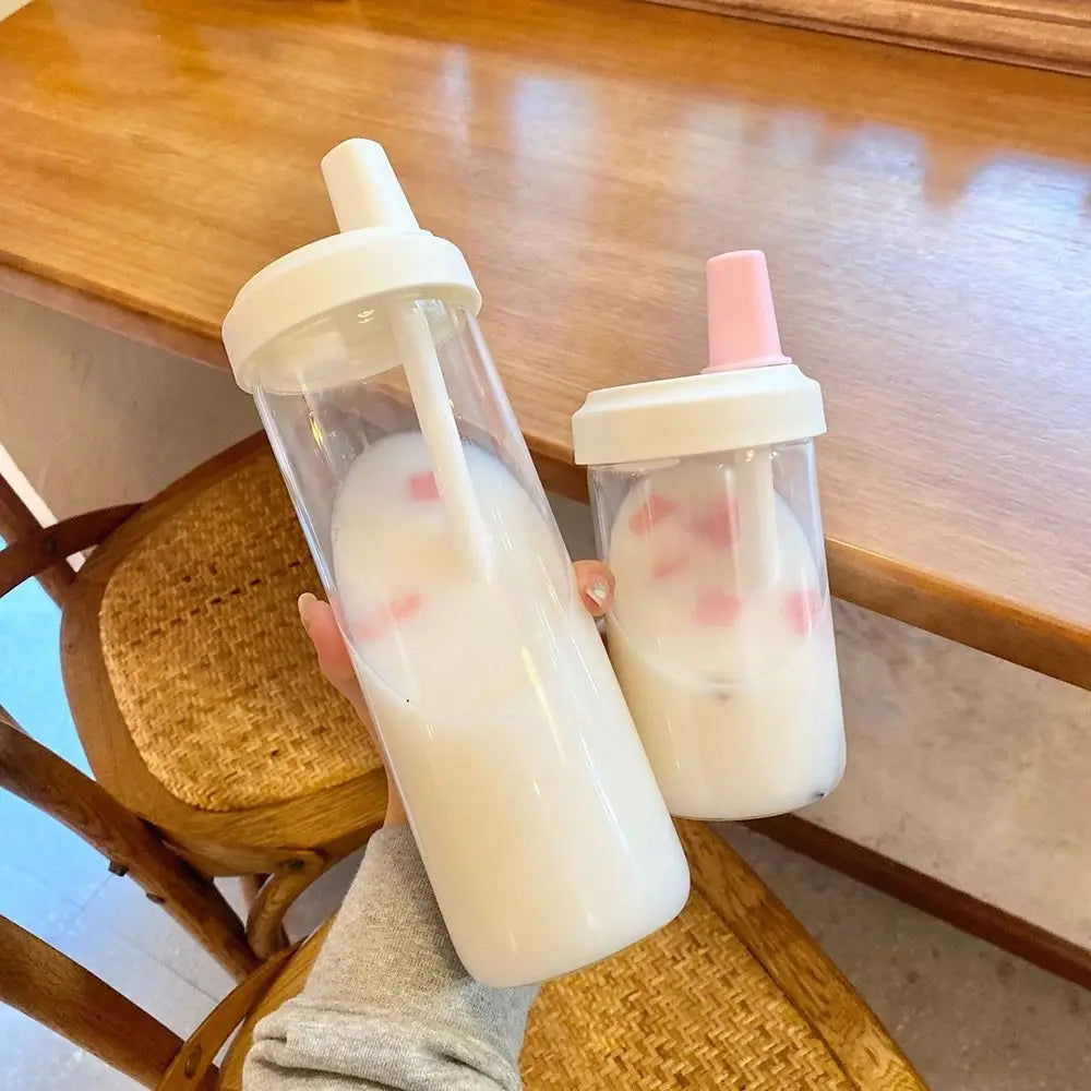 500/850ml Water Bottles Juice Milk Plastic Cup with Lid Straw Bubble Tea Coffee Cups Transparent Large Capacity Drinkware Quake