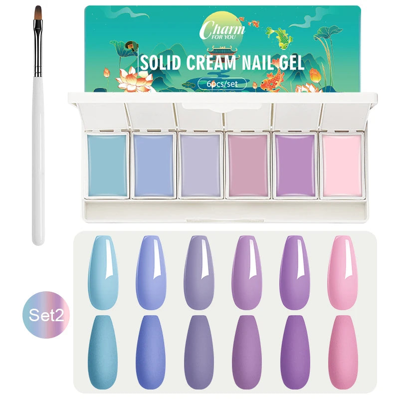 6 Colors Solid Nail Gel Nail Art Polish Gel Colorful Nail Varnish Nail Gel Polish Palette Manicure Canned Cream Nail Glue Quake Set 02-C007-C012