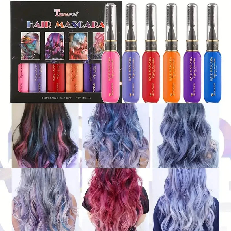 6pcs/Set Disposable Hair Dye Comb - Washable Hair Tint for Party, Birthday, and Cosplay - Easy to Use and Safe Quake