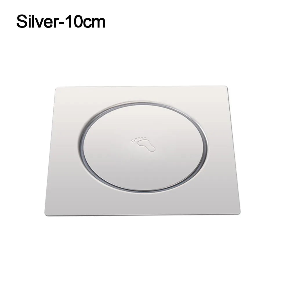 Useful Stainless Steel Press-Type Floor Drain Pedal Type Square Sewer Floor Strainer Anti-odor Pop Up Bounce Drain Filter Quake Silver-10cm